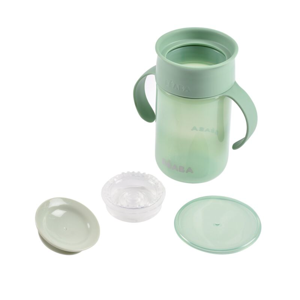Beaba 360° Baby Learning Cup with Anti-Drip Disc, Patented Anti-Leak System, Dual handle & Spillproof Sippy Cup for Toddlers, Lightweight & Easy Grip Removable Handles, with Hygienic Lid, 340 ml, 12 Months+