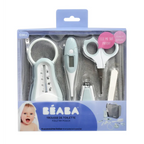 Beaba 9 Baby Toiletry & Grooming Essentials, Includes Thermometer, Hairbrush, Nail Clippers, Nasal Aspirator, Gum Massaging Toothbrush, Teether Baby Scissors, Bath Thermometer, Nail File, and Multi-Compartment Travel Pouch