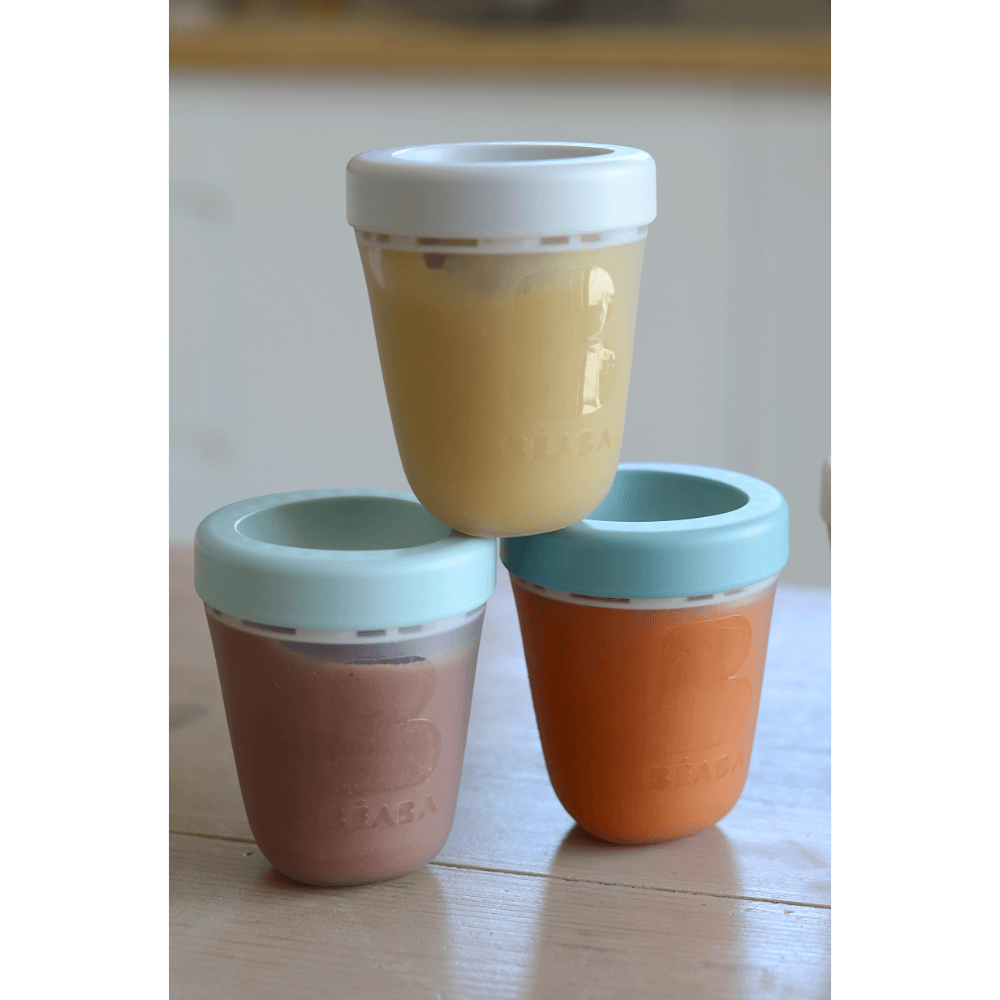 Beaba Silicone Storage Container - Ideal Airtight Container for Storing Baby Snacks and Meals, Stackable & Interlocking Design, Travel Friendly, 200ML, Set of 3