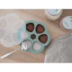 Beaba Silicone Multiportion Tray with Airtight Lid for Baby Food Storage - Ideal Container for Storing Snacks & Baby Meals, Easy Grip, Freezer & Microwave Safe, 6 Servings of 90ml Each