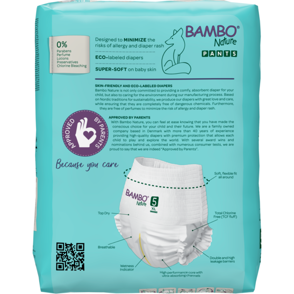 Bambo Nature Premium Baby Pants Diapers for Babies, XL Size (11-17 Kgs), Super Absorbent, Breathable, Extra Soft, Dermatologically Tested, Hypoallergenic Infant Nappies With Wetness Indicator