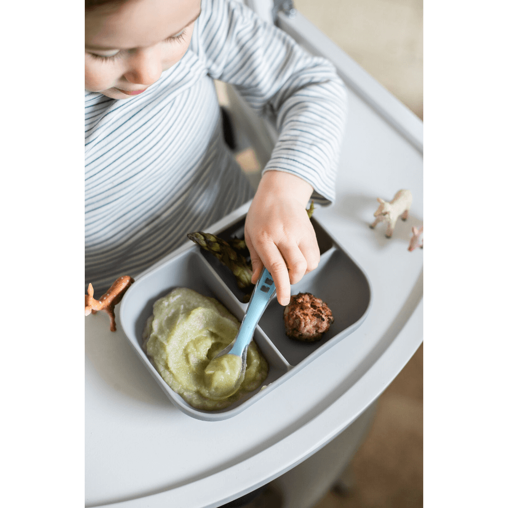 Beaba Silicone 2 Piece Meal Set – Suction Divided Plate & 2nd Stage Silicone Spoon, Non-Slip, Unbreakable, Easy to Clean, BPA-Free Baby Feeding Set for Mess-Free Mealtime Essentials, 4M+