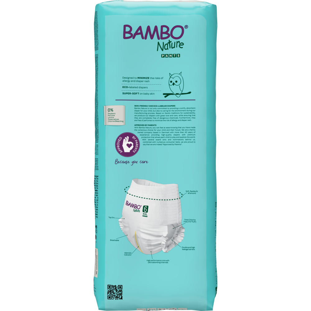 Bambo Nature Premium Baby Pants Diapers for Babies, XXL Size (15+ Kgs), Super Absorbent, Breathable, Extra Soft, Dermatologically Tested, Hypoallergenic Infant Nappies With Wetness Indicator
