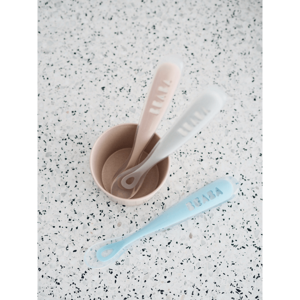 Beaba 1st Stage Silicone Spoon - Baby Led Weaning Self Feeding Training Spoon with Ultra Soft Tip, Gum Friendly, Ergonomic Handles, BPA Free, 4m+