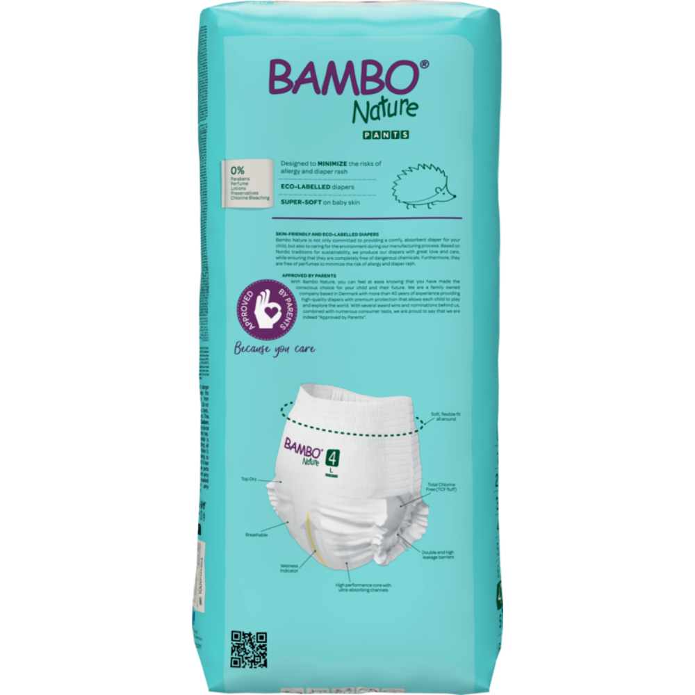 Bambo Nature Premium Baby Pants Diapers for Babies, Large Size (7-12 Kgs), Super Absorbent, Breathable, Extra Soft, Dermatologically Tested, Hypoallergenic Infant Nappies With Wetness Indicator