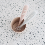 Beaba 1st Stage Silicone Spoon - Set of 2, Baby Led Weaning Self Feeding Training Spoon with Ultra Soft Tip, Gum Friendly, Ergonomic Handles, BPA Free, 4m+