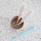 Beaba 1st Stage Silicone Spoon - Set of 2, Baby Led Weaning Self Feeding Training Spoon with Ultra Soft Tip, Gum Friendly, Ergonomic Handles, BPA Free, 4m+