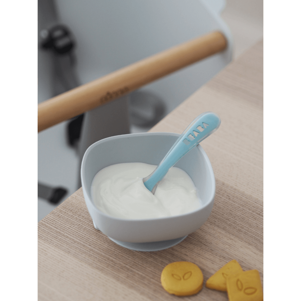 Beaba 2nd Stage Silicone Spoon - Baby Led Weaning Self Feeding Training Spoon with Ultra Soft Tip, Gum Friendly, Ergonomic Handles, BPA Free, 8m+