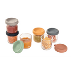 Beaba Glass Storage Container - Ideal Airtight Container for Storing Baby Snacks and Meals with Graduation Measuring Scale, Heat, Freeze, Sterilization, and Microwave Safe, 250ML, Set of 6