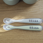 Beaba 1st Stage Silicone Spoon - Set of 2, Baby Led Weaning Self Feeding Training Spoon with Ultra Soft Tip, Gum Friendly, Ergonomic Handles, BPA Free, 4m+