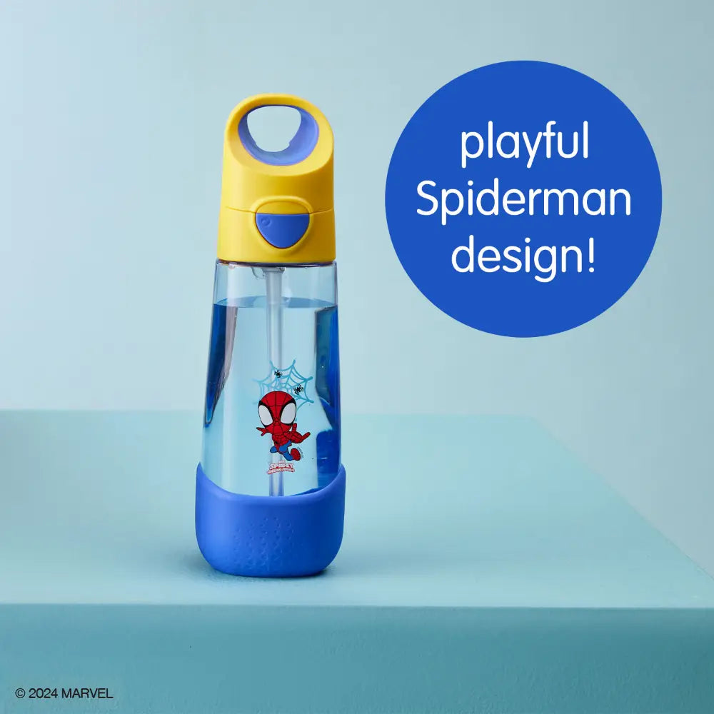 B.Box Marvel Spiderman Tritan Straw Water Bottle for Kids – 600ml, Durable & Spill-Proof, BPA-Free, Easy Grip Design – Multicolour