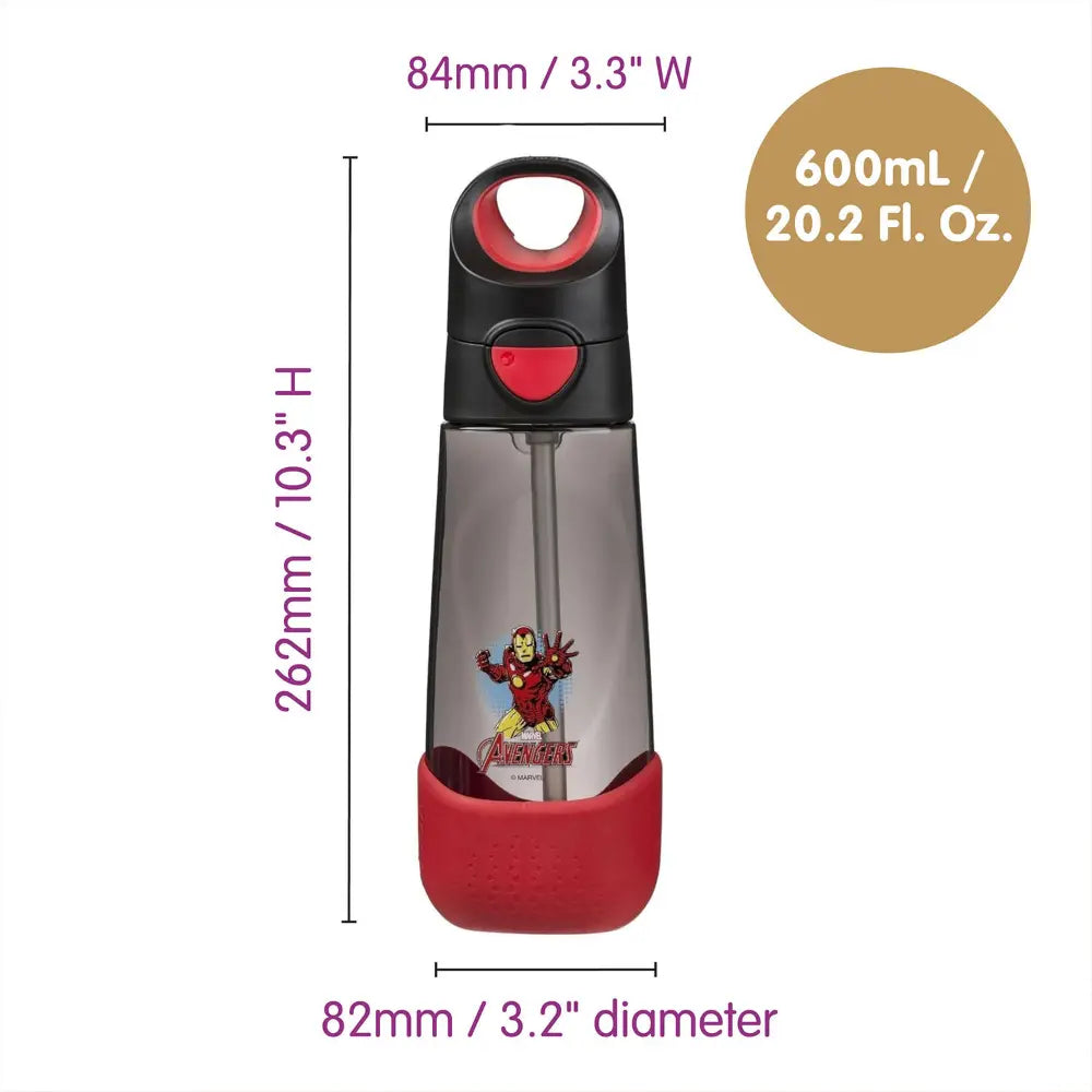 B.Box Avengers Tritan Straw Water Bottle for Kids – 600ml, Durable & Spill-Proof, BPA-Free, Easy Grip Design – Multicolour