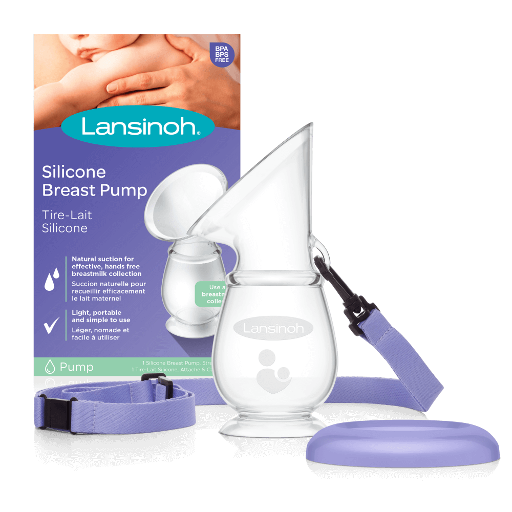 Lansinoh Silicone Manual Breast Pump - Hands-Free Suction, Fits Securely On All Shapes & Size, Helps To Collect Milk On One Side While Breast Feeding On The Other, Milk Collector With Lid & Neck Strap