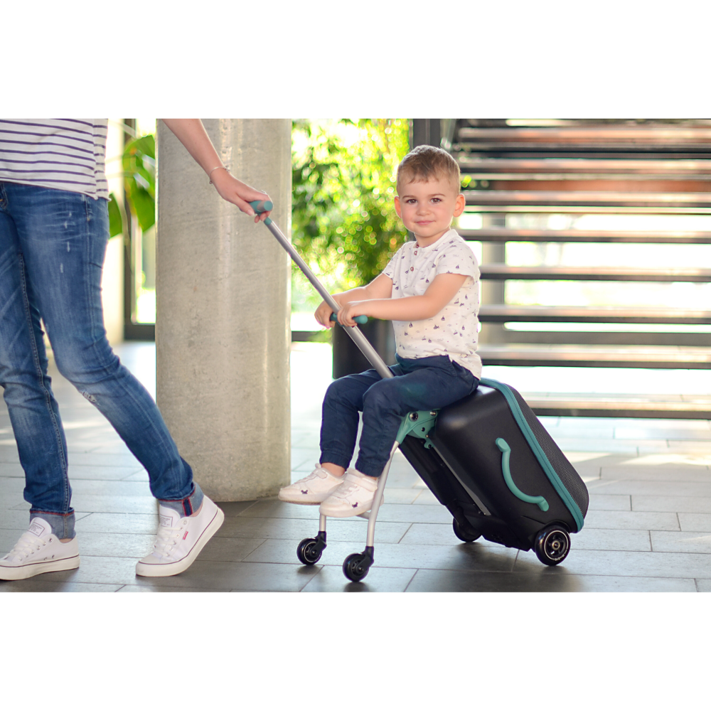 Beaba Ride On Cabin Luggage Suitcase with Child Seat, Aged 4 and Above, Expandable Large Opening Capacity 22 L, Multiple Compartments Practical