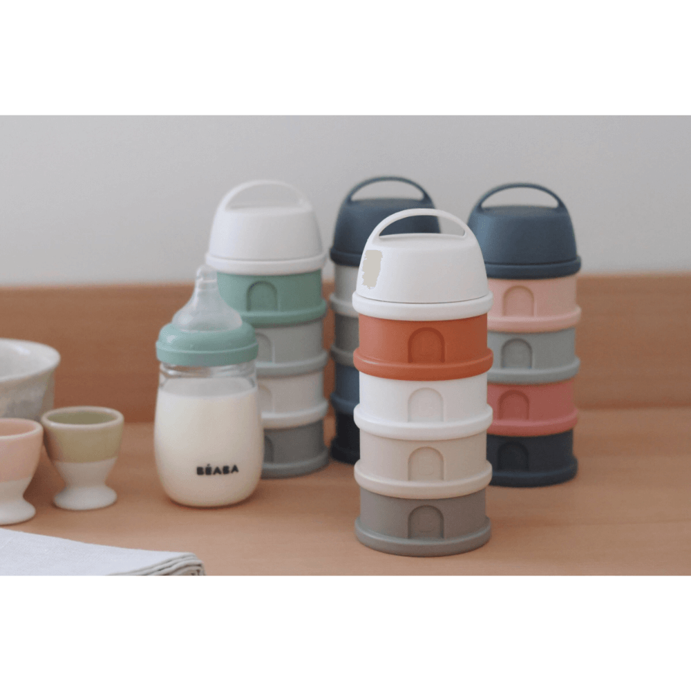 Beaba Stacked Formula Container - Airtight Multifunctional Storage Container for Storing Milk Powder and Baby Food, 4 Interchangeable Compartments, Microwave Safe, Travel Friendly