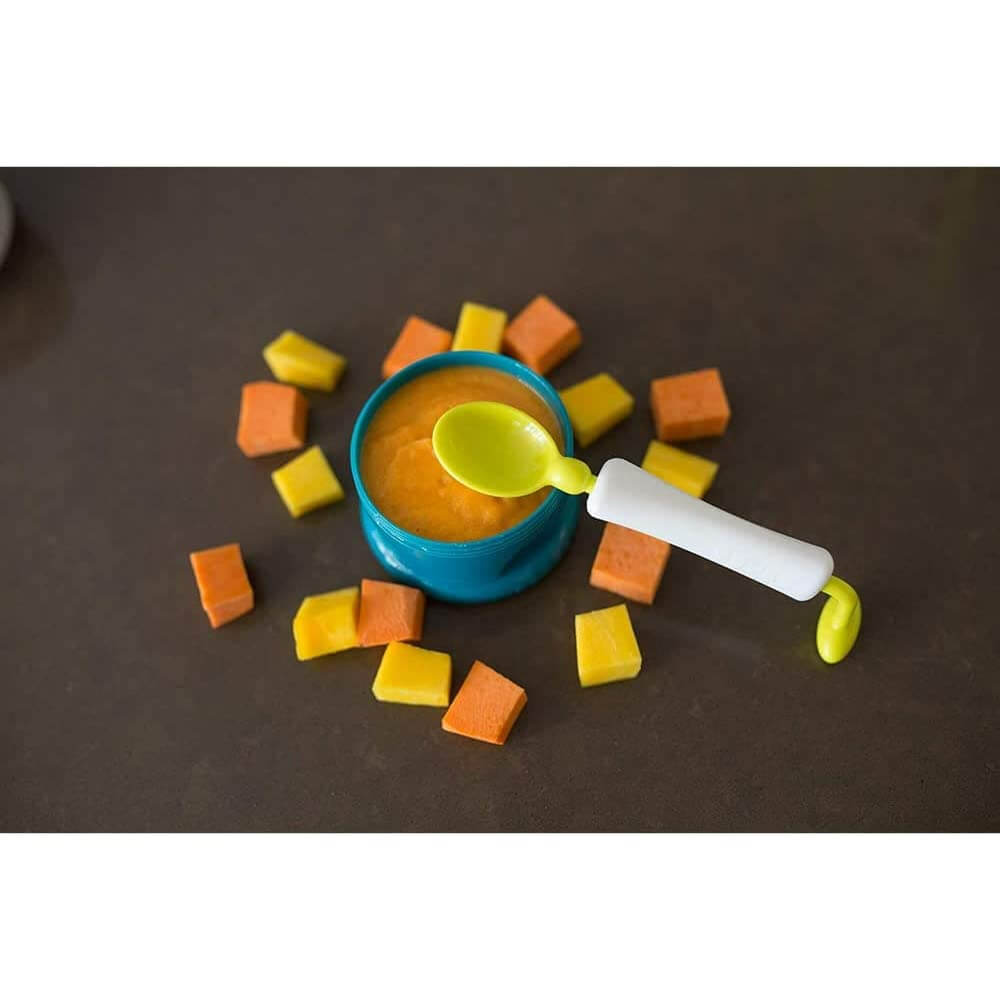 Beaba 360° Training Spoon - Short and Round Rotating Handle for Toddlers and Kids, Handle Lock, Genltle on Gums, Training Spoon, 8m+