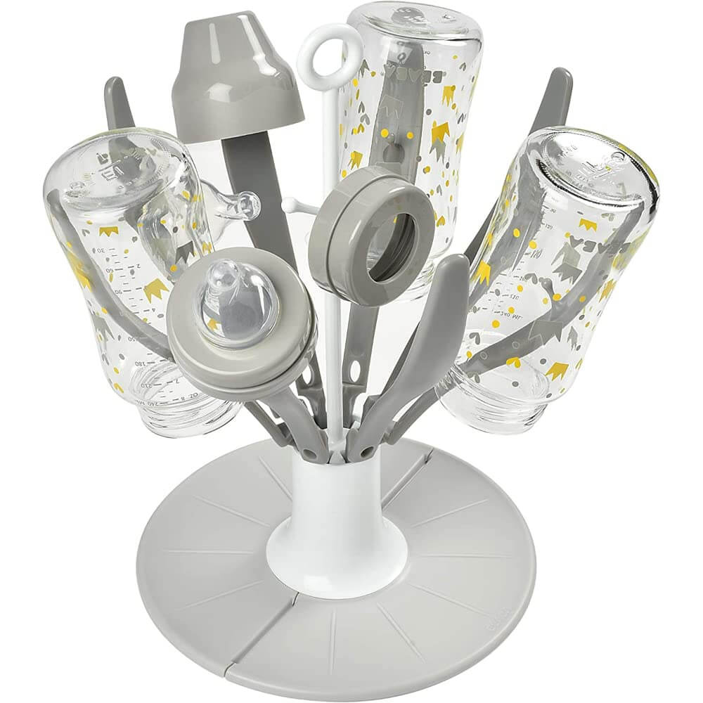 Beaba Baby Bottle Flower Drying Rack, Portable, Compact Drying Rack for 8 Bottles and Accessories with Removable Water Collection Tray, Space-Saving & Dishwasher Safe,  Easy to Fold, Suitable for Baby Bottles, Sipper Cups, and Baby Feeding Essentials