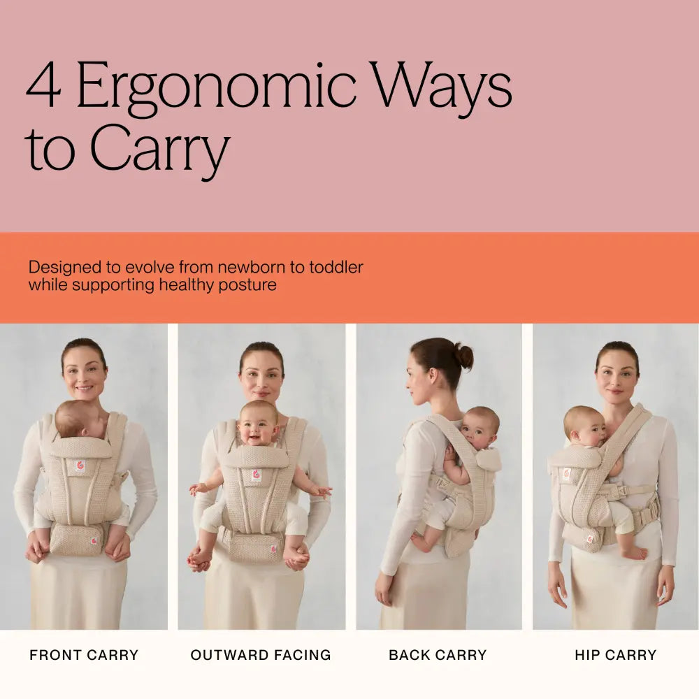 Ergobaby Omni Deluxe Baby Carrier, Lightweight Breathable Soft Mesh, Enhanced Lumbar Support, Adjustable Waistbelt & Cross Straps, Privacy Hood, 4 Carry Positions, 6 Storage Pockets, 3-20Kgs, 0-4 years, Camel