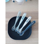 Beaba 1st Stage Silicone Spoon - Set of 4, Baby Led Weaning Self Feeding Training Spoon with Ultra Soft Tip, Gum Friendly, Ergonomic Handles, BPA Free, 4m+