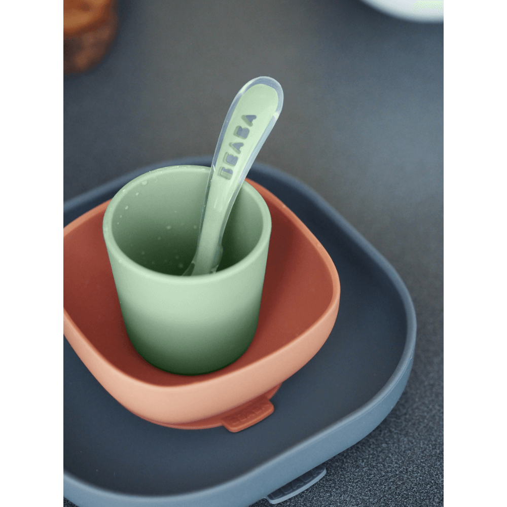 Beaba Silicone 4 Piece Baby Meal Set – Suction Plate, Suction Bowl, Anti-Slip Cup & 2nd Stage Spoon, Non-Slip, Unbreakable, Easy to Clean, BPA-Free Baby Feeding Set for Mess-Free Mealtime Essentials, 4M+