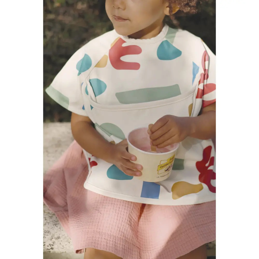 Beaba 2-in-1 Waterproof Bib with Detachable Sleeves, Foldable Food Catcher Pocket, Adjustable Snap Fit & Elastic Cuffs, Soft & Easy-Clean Bib for Feeding & Activities, 4M+