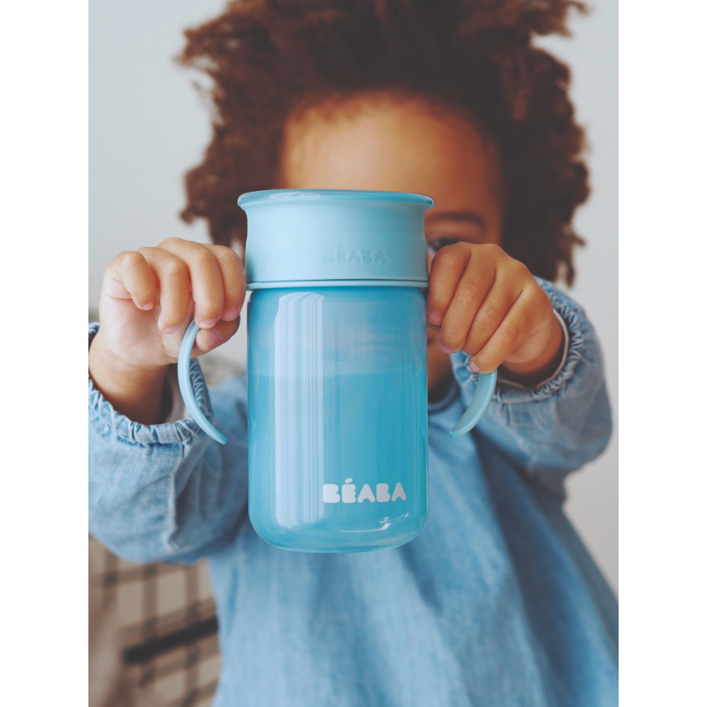 Beaba 360° Baby Learning Cup with Anti-Drip Disc, Patented Anti-Leak System, Dual handle & Spillproof Sippy Cup for Toddlers, Lightweight & Easy Grip Removable Handles, with Hygienic Lid, 340 ml, 12 Months+