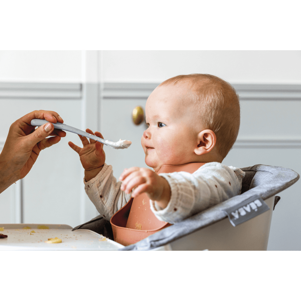 Beaba 1st Stage Soft Silicone Spoon - Set of 2, Baby Led Weaning Self Feeding Training Spoon with Ultra Soft Tip, Gum Friendly, Ergonomic Handles, Easy to clean, BPA Free, 4m+