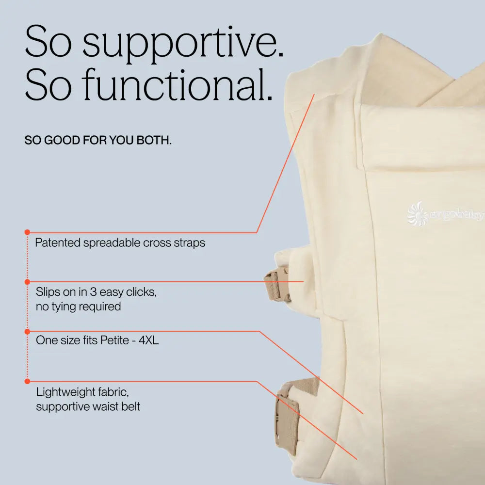 Ergobaby Embrace Newborn Baby Carrier, Soft, Cosy & Lightweight Newborn Ready Carrier, Ergonomic “M” Position, Padded Head & Neck Support, Adjustable Waistbelt & Cross Straps, 2 Carry Positions, Easy to Use, 3-11 Kgs, 0-12 Months, Cream