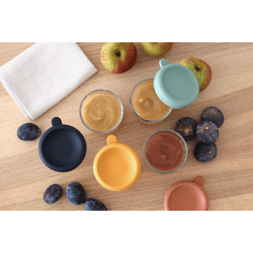 Beaba Glass Storage Container - Ideal Airtight Container for Storing Baby Snacks and Meals with Graduation Measuring Scale, Heat, Freeze, Sterilization, and Microwave Safe, 250ML, Set of 6