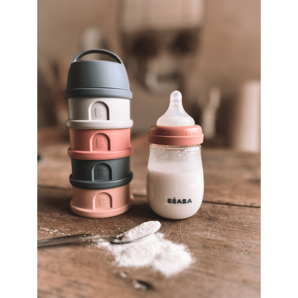 Beaba Stacked Formula Container - Airtight Multifunctional Storage Container for Storing Milk Powder and Baby Food, 4 Interchangeable Compartments, Microwave Safe, Travel Friendly
