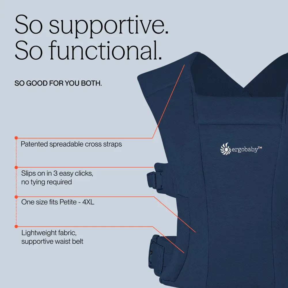 Ergobaby Embrace Newborn Baby Carrier, Soft, Cosy & Lightweight Newborn Ready Carrier, Ergonomic “M” Position, Padded Head & Neck Support, Adjustable Waistbelt & Cross Straps, 2 Carry Positions, Easy to Use, 3-11 Kgs, 0-12 Months, Midnight Blue