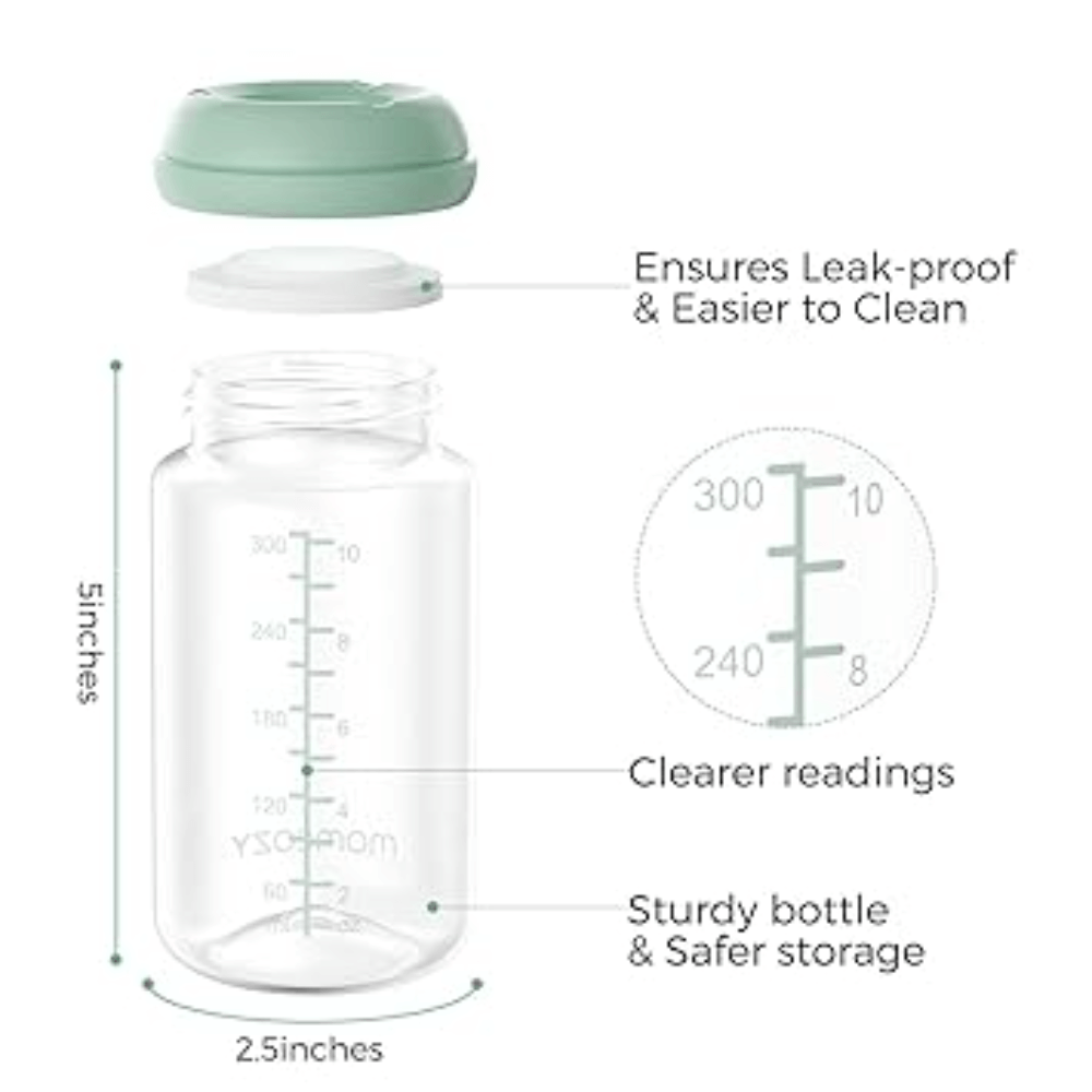 Momcozy Natural Breastfeeding Baby Bottles 11oz Wide-Neck Breast Milk Containers - Set of 4 (Green)