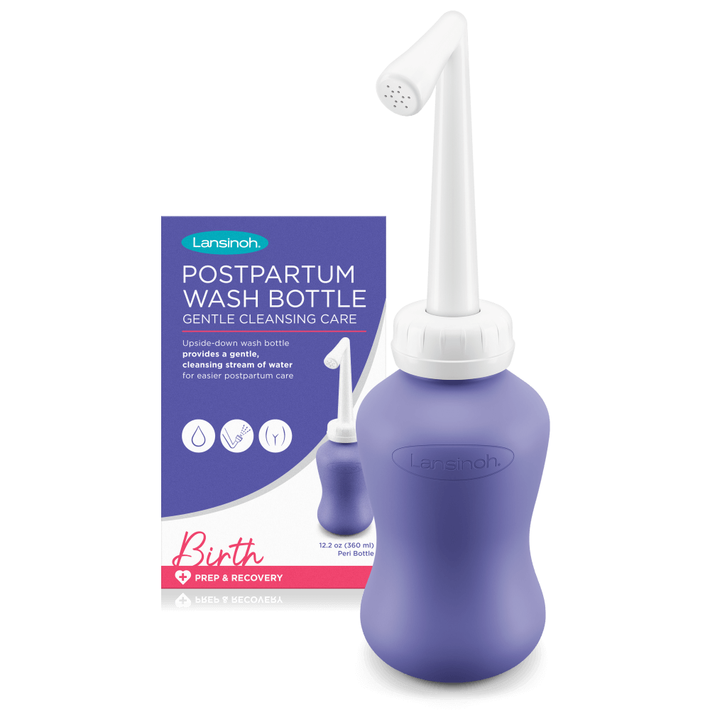 Lansinoh Post-Birth Perineal Wash Bottle - Angled Spout Upside Down Squeeze Bottle, Recovery Intimate Postpartum Care, Travel Wash Pump, Travel Bag Included (360ml)