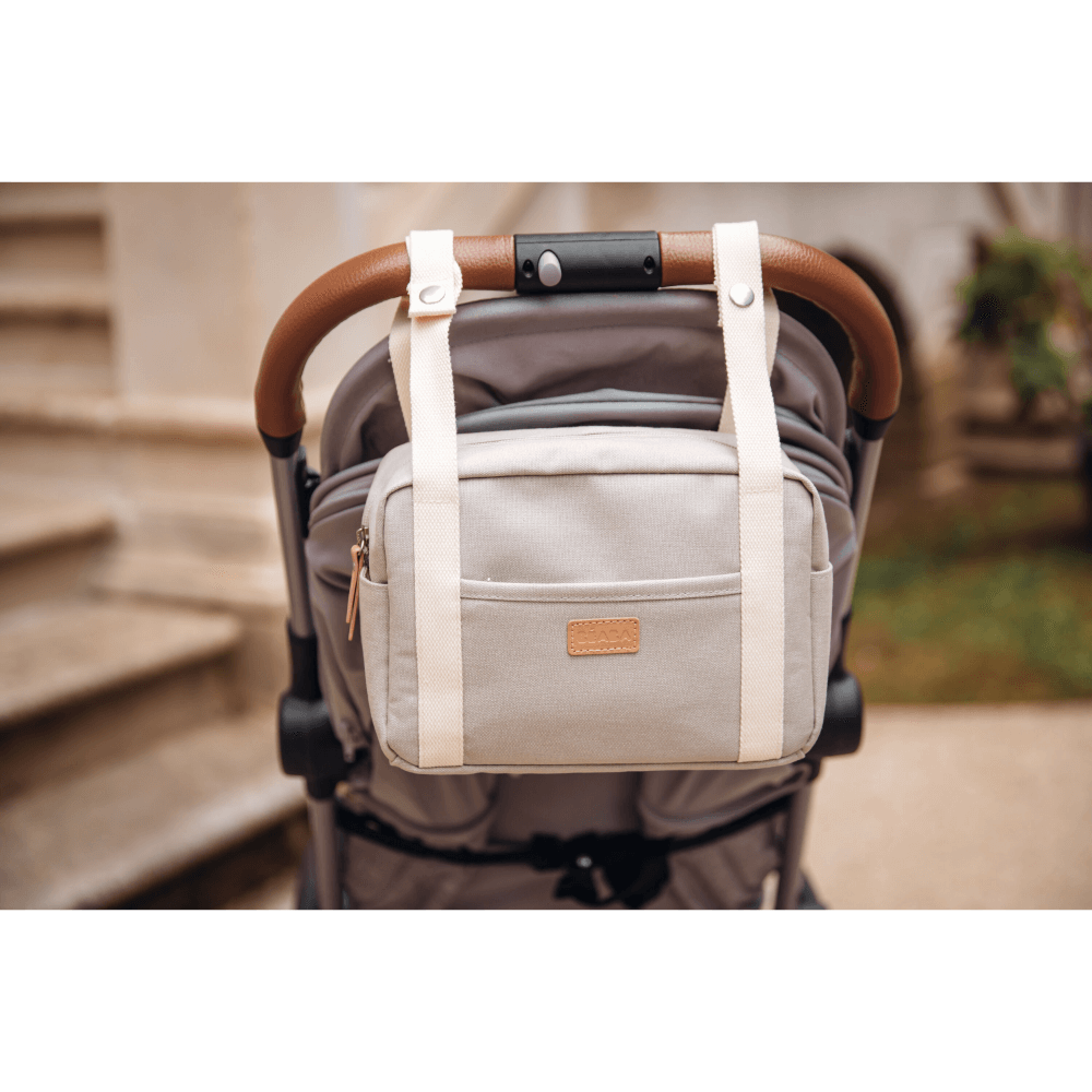 Beaba Mini Paris Baby Diaper Bag – Multifunctional Travel Baby Bag with 5L Capacity, Multi-Pocket Organizer with Stroller Clips, 100% Cotton, Ideal for Moms & Dads