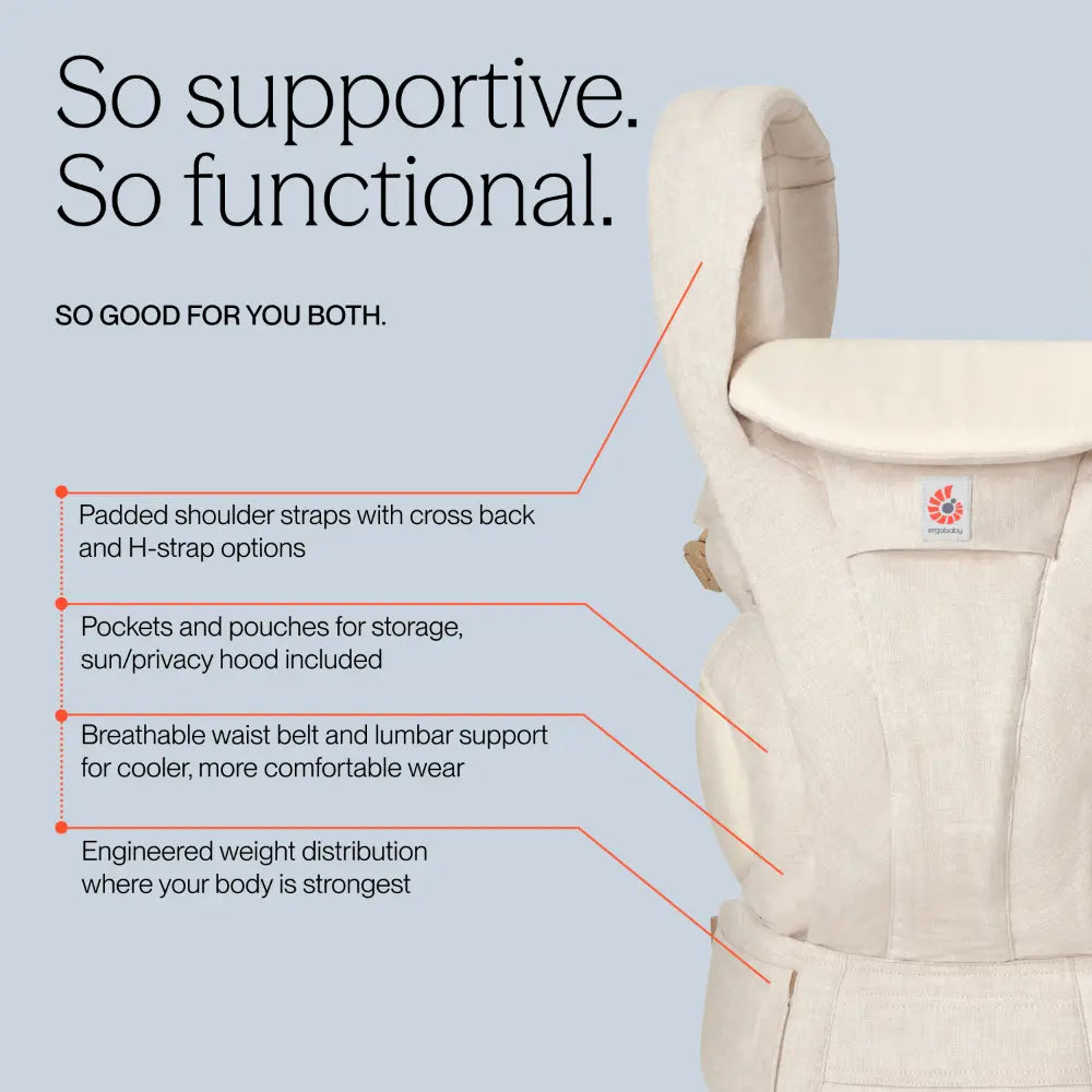 Ergobaby Omni Deluxe Baby Carrier, Lightweight Breathable Soft Mesh Fabric, Enhanced Back Lumbar Support, Adjustable Waistbelt & Cross Straps, Privacy Hood, 4 Carry Positions, 6 Storage Pockets, 3-20Kgs, 0 - 4 Years