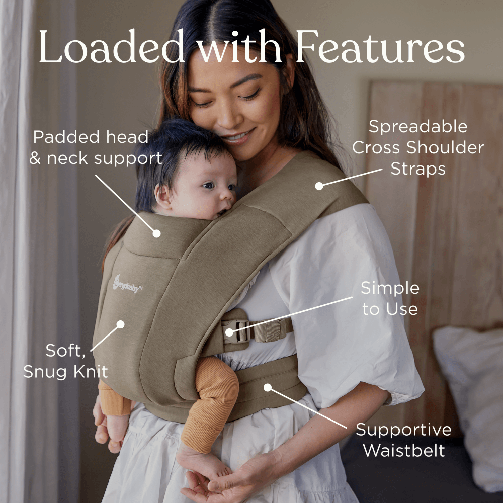 Ergobaby Embrace Newborn Baby Carrier, Soft, Cosy & Lightweight Newborn Ready Carrier, Ergonomic “M” Position, Padded Head & Neck Support, Adjustable Waistbelt & Cross Straps, 2 Carry Positions, Easy to Use, 3-11 Kgs, 0-12 Months, Jade