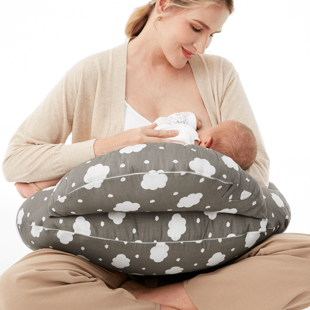 Momcozy Maternity Accessory Adjustable Nursing Pillow - Grey & White