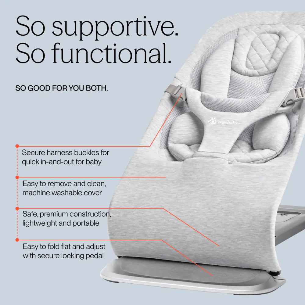 Ergobaby Evolve 3-in-1 Bouncer, Adjustable Multi-Position Baby Bouncer Seat with Newborn Insert, Head to Hip Support, Ergonomic & Lightweight Rocking Chair, Folds Flat for Easy Storage, 2-13 Kgs, 0 - 2 Years