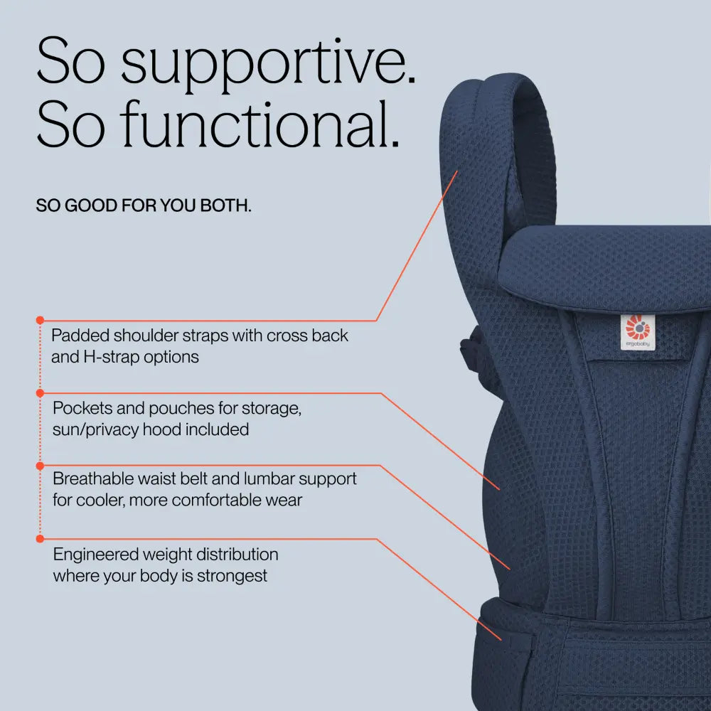 Ergobaby Omni Deluxe Baby Carrier, Lightweight Breathable Soft Mesh, Enhanced Lumbar Support, Adjustable Waistbelt & Cross Straps, Privacy Hood, 4 Carry Positions, 6 Storage Pockets, 3-20Kgs, 0 - 4 Years