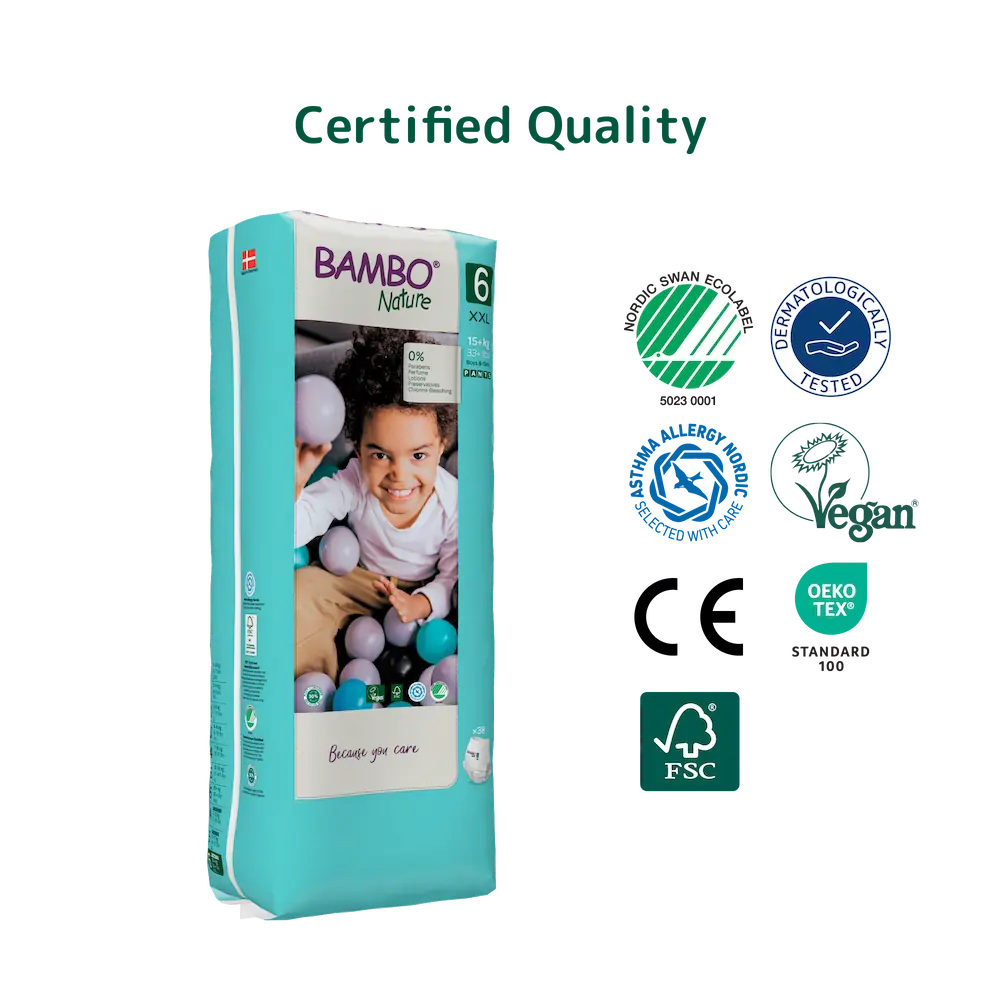 Bambo Nature Premium Baby Pants Diapers for Babies, XXL Size (15+ Kgs), Super Absorbent, Breathable, Extra Soft, Dermatologically Tested, Hypoallergenic Infant Nappies With Wetness Indicator