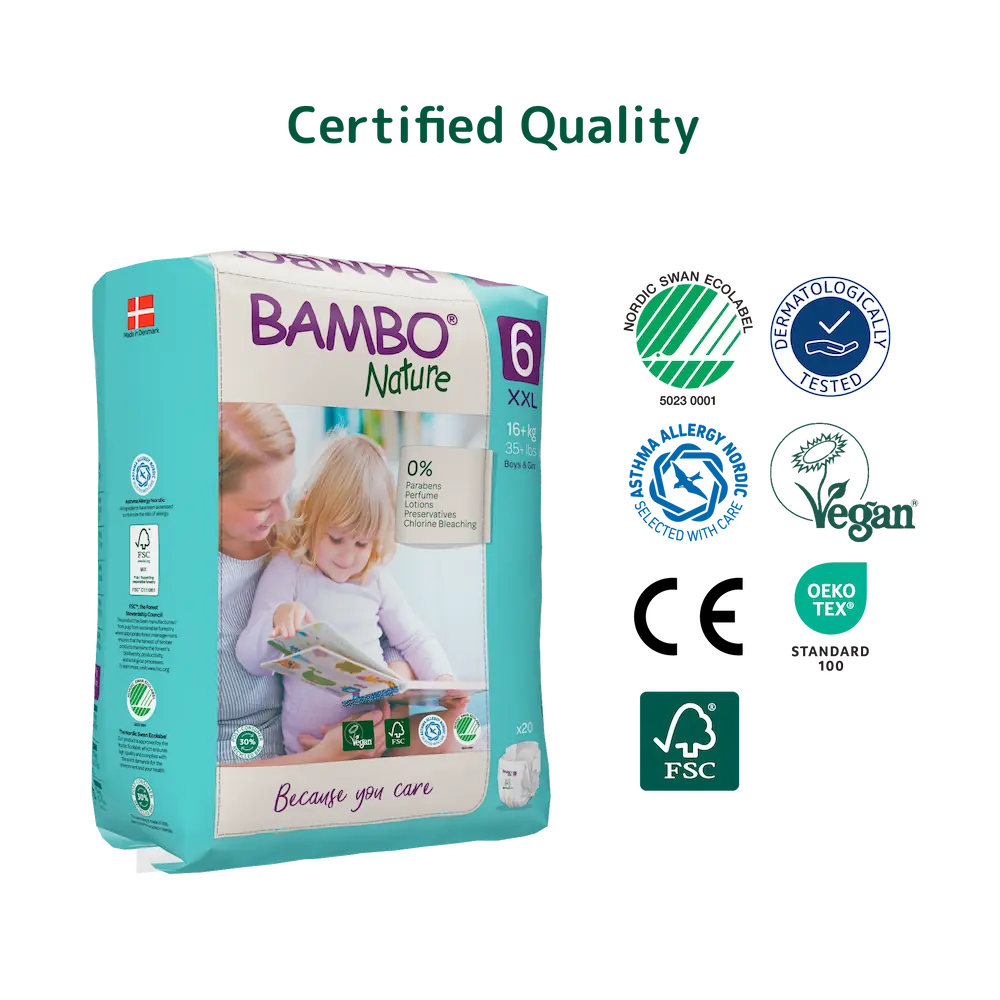 Bambo Nature Premium Baby Tape Diapers for Babies, XXL Size (16+ Kgs), Super Absorbent, Breathable, Extra Soft, Dermatologically Tested, Hypoallergenic Infant Nappies With Wetness Indicator
