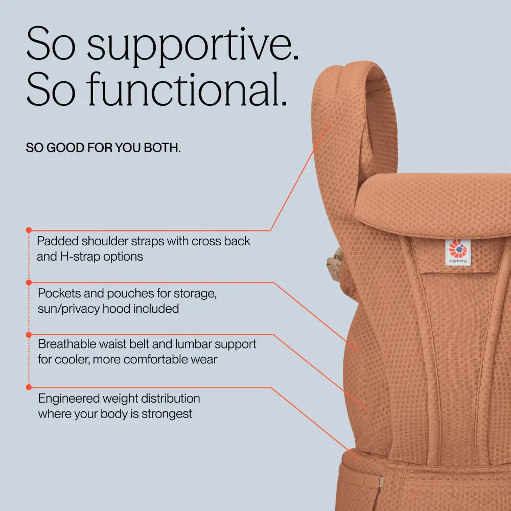 Ergobaby Omni Deluxe Baby Carrier, Lightweight Breathable Soft Mesh, Enhanced Lumbar Support, Adjustable Waistbelt & Cross Straps, Privacy Hood, 4 Carry Positions, 6 Storage Pockets, 3-20Kgs, 0 - 4 Years