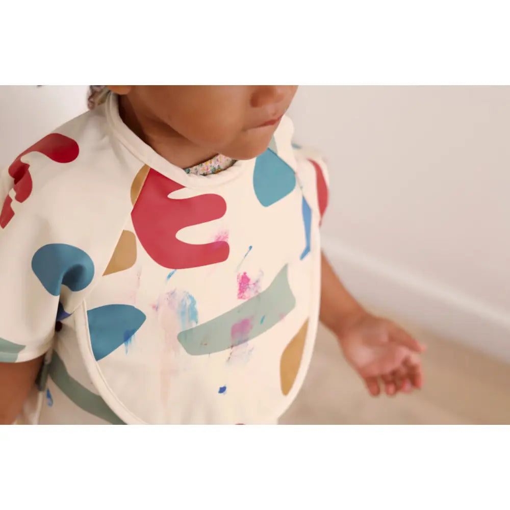 Beaba 2-in-1 Waterproof Bib with Detachable Sleeves, Foldable Food Catcher Pocket, Adjustable Snap Fit & Elastic Cuffs, Soft & Easy-Clean Bib for Feeding & Activities, 4M+