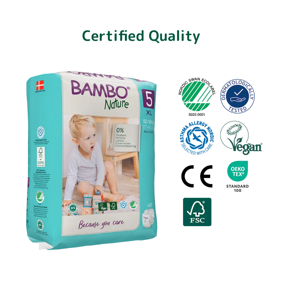 Bambo Nature Premium Baby Tape Diapers for Babies, XL Size (12-18 Kgs), Super Absorbent, Breathable, Extra Soft, Dermatologically Tested, Hypoallergenic Infant Nappies With Wetness Indicator
