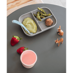 Beaba Silicone 2 Piece Meal Set – Suction Divided Plate & 2nd Stage Silicone Spoon, Non-Slip, Unbreakable, Easy to Clean, BPA-Free Baby Feeding Set for Mess-Free Mealtime Essentials, 4M+