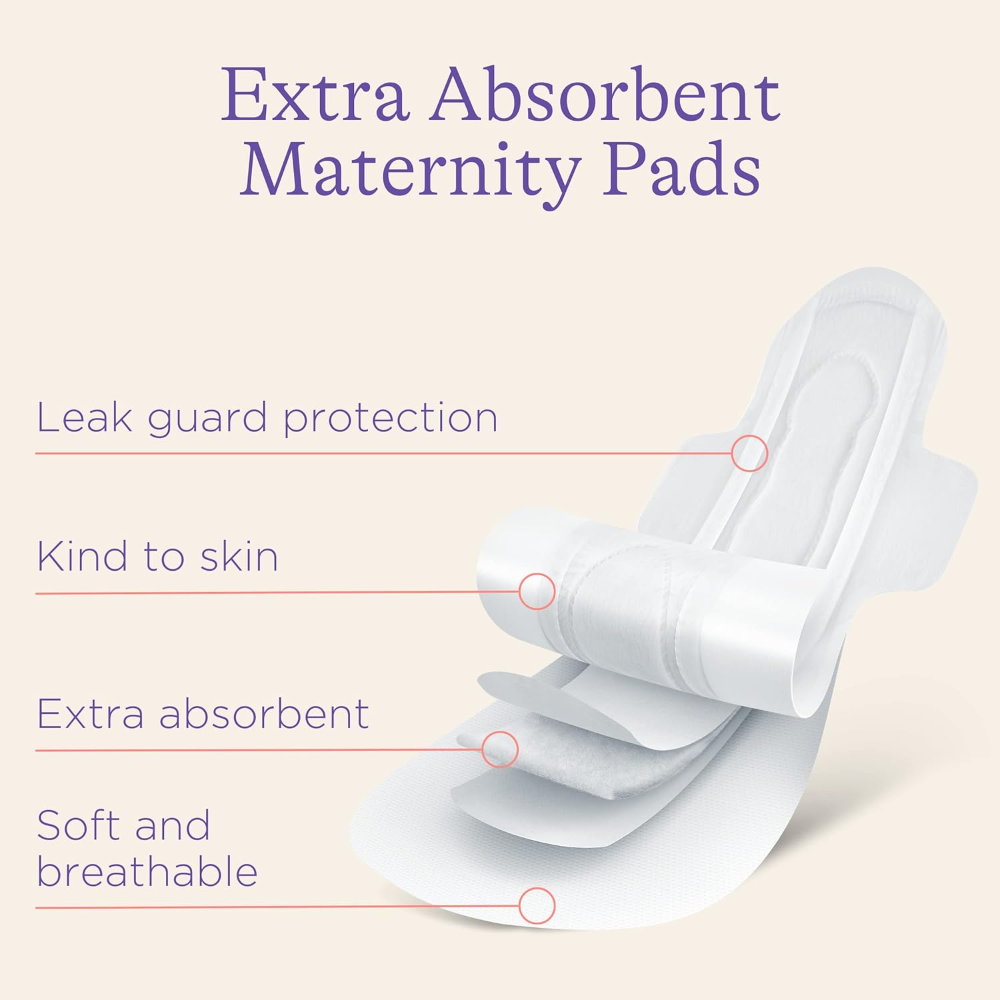 Lansinoh Extra Absorbent Premium Maternity Pads - After Delivery Pad for Urinary Incontinence & Heavy Flow, Postpartum & Overnight Flow, Post Pregnancy Bleeding