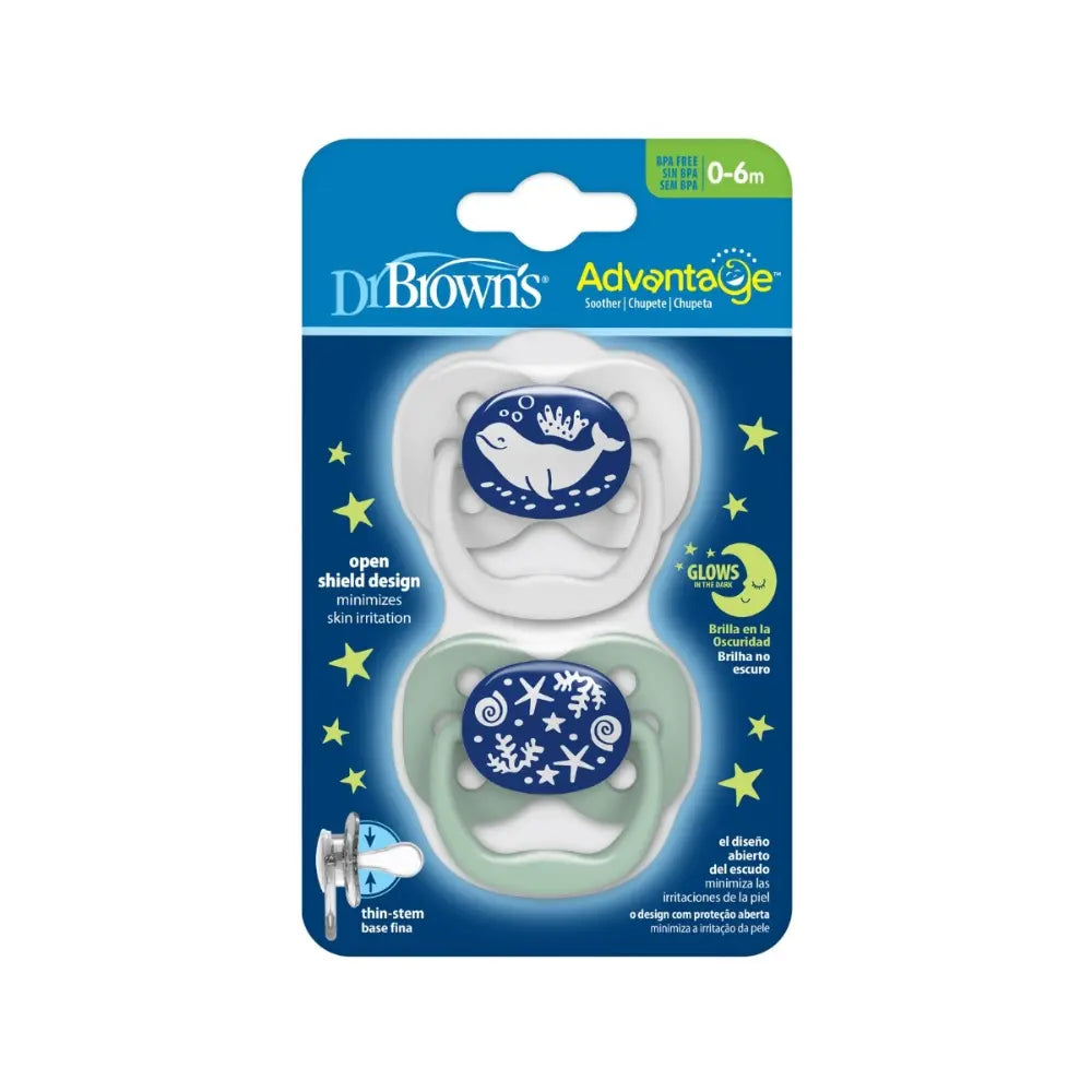Dr. Brown's Advantage Stage 1 Glow in the Dark Pacifier (Pack of 2)