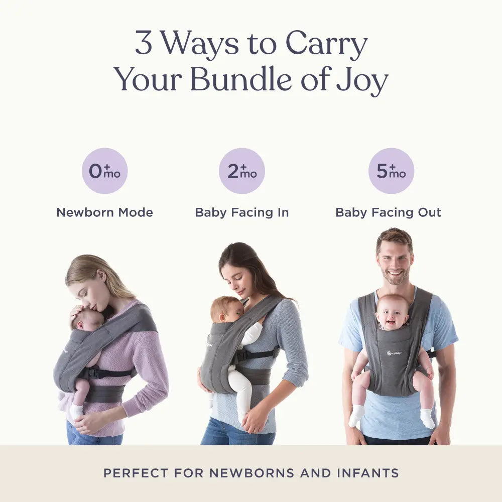 Ergobaby Embrace Newborn Baby Carrier, Soft, Cosy & Lightweight Newborn Ready Carrier, Ergonomic “M” Position, Padded Head & Neck Support, Adjustable Waistbelt & Cross Straps, 2 Carry Positions, Easy to Use, 3-11 Kgs, 0-12 Months