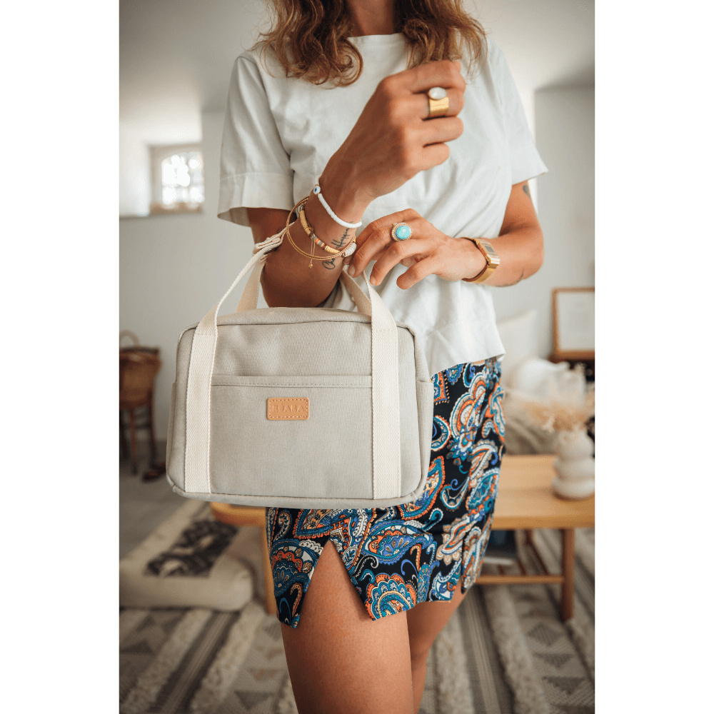 Beaba Mini Paris Baby Diaper Bag – Multifunctional Travel Baby Bag with 5L Capacity, Multi-Pocket Organizer with Stroller Clips, 100% Cotton, Ideal for Moms & Dads