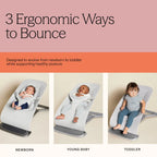 Ergobaby Evolve 3-in-1 Bouncer, Adjustable Multi-Position Baby Bouncer Seat with Newborn Insert, Head to Hip Support, Ergonomic & Lightweight Rocking Chair, Folds Flat for Easy Storage, 2-13 Kgs, 0 - 2 Years